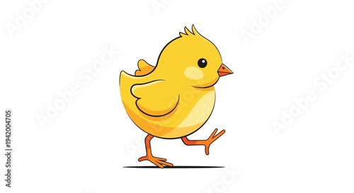 Cute little yellow baby chick walking.