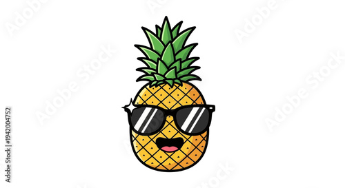 Pineapple wearing sunglasses smiling face.