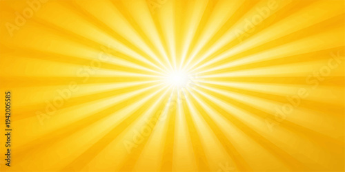 Abstract yellow sunburst background with bright summer sunlight rays shining in warm sunny sky design
