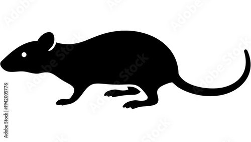 rat black silhouette icon, small rodent animal silhouette, transparent background