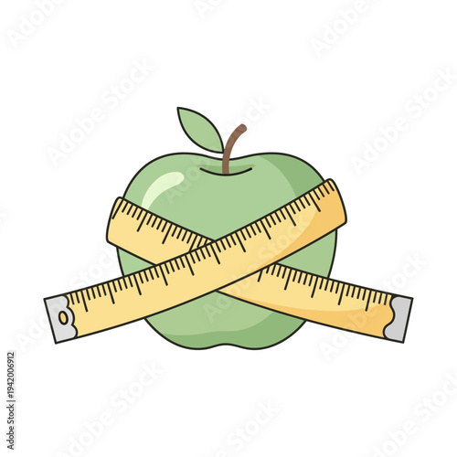 flat illustration icon of measuring tape wrapped around apple representing diet control
