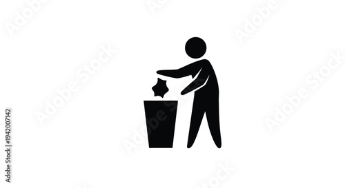 Person discarding waste into a trash bin simple graphic silhouette