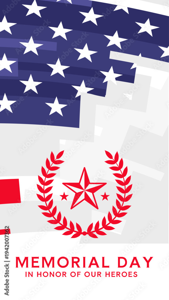 Obraz premium Memorial day card, vector illustration with star and wreath