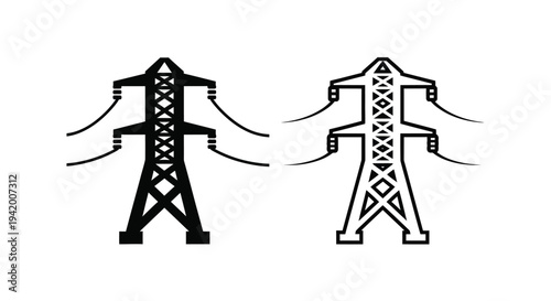 Two electrical pylons one in solid black and one in outline silhouette