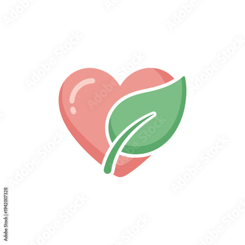 semi-flat vector icon of heart with leaf symbolizing healthy diet impact on body