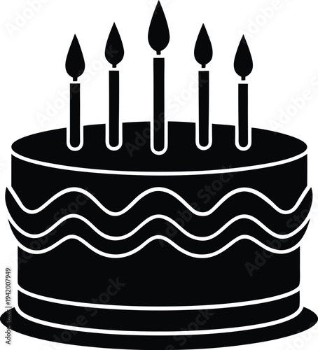 Birthday Cake with Four Candles Silhouette Icon