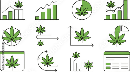 Set of 12 cannabis finance icons vector