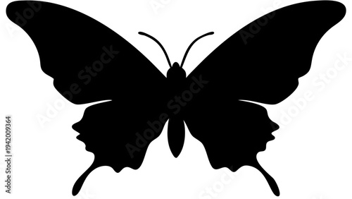 butterfly black silhouette icon, flying insect silhouette, isolated transparent background
