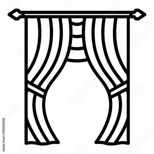Curtain Window Icon – Modern Interior Flat Vector Illustration