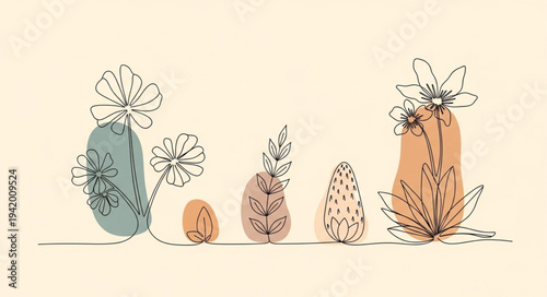 Stylized Hand-Drawn Cats and Flowers Illustration.