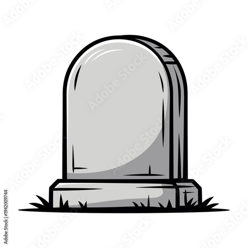 A cartoon tombstone with a blank headstone in a grassy field