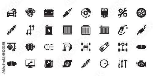 Solid glyph auto repair icons vector illustration set for mobile apps and website interface design
