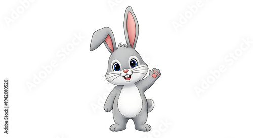 A cheerful cartoon rabbit waving on transparent background for Easter celebrations