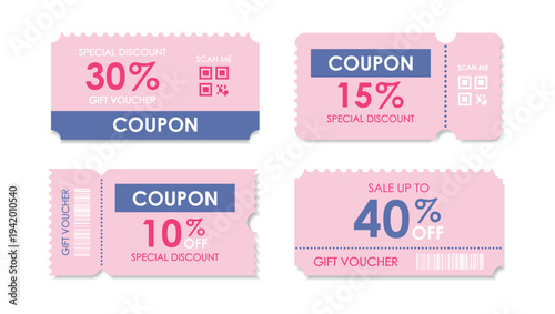 Sale coupon mockup set. Sale flat template Tickets. For sale coupon. Minimalist coupon. Isolated background	
