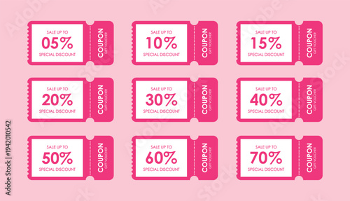Sale coupon mockup set. Sale flat template Tickets. For sale coupon. Minimalist coupon. Isolated background	
