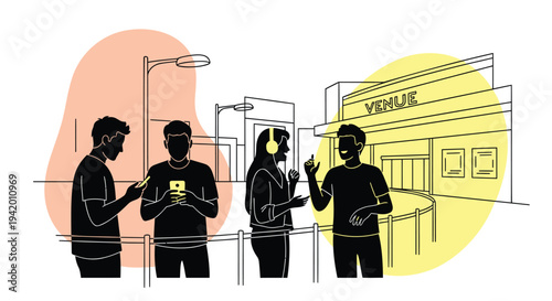 Vector illustration of people outside a shop at night