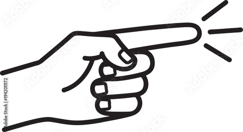 Black and white line of a hand pointing with index finger extended also transparent background line black and white