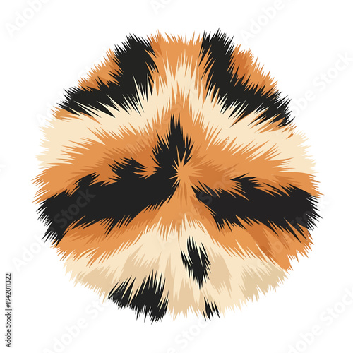 Vibrant Fur Ball Illustration Featuring Orange, Black and Cream Hues in a Circular Formation