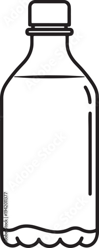 Black and white line of a simple glass bottle with cap also transparent background line black and white