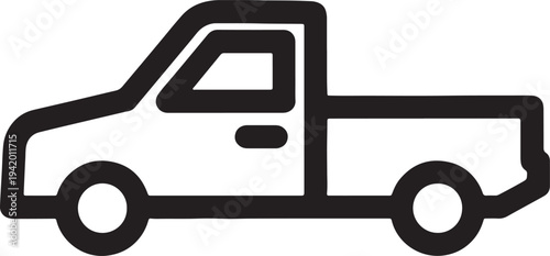 Black and white minimalist of a compact pickup truck also transparent background automobile vehicle