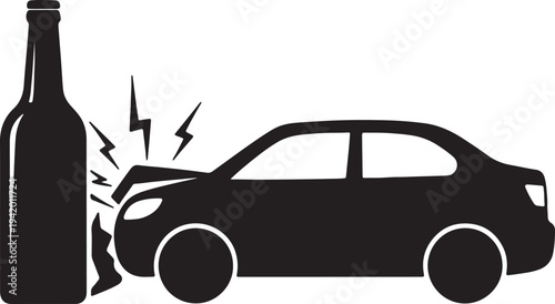 Black and white of a car crash with a broken beer bottle also transparent background broken glass accident