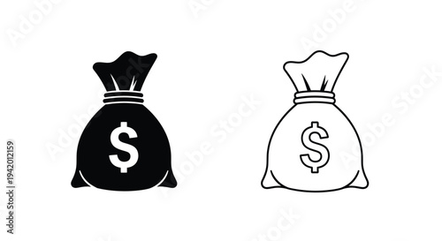 Two money bags with dollar signs a striking black silhouette