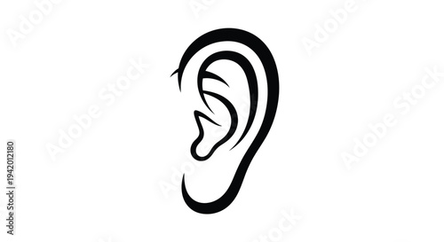 Detailed illustration of a human ear in black outline silhouette