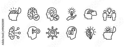 Brain and mind power icons for intelligence and creativity
