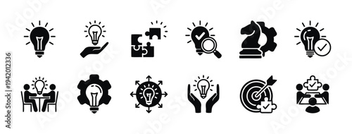Business idea and strategy icons focusing on innovation and planning