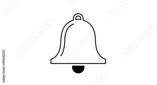 Bell icon in black line art on transparent background for notifications