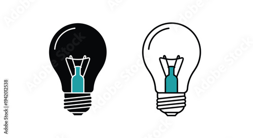 Two lightbulbs one filled and one outlined in a minimalist style silhouette