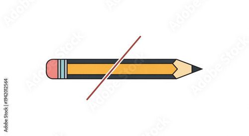 Pencil with eraser and red line crossing through on transparent background