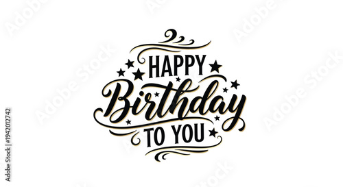 Festive happy birthday lettering with stars a decorative silhouette