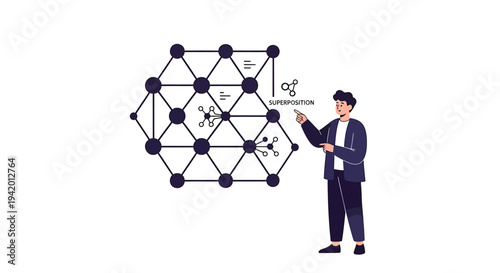 Vector illustration of a businessman interacting with a molecular structure diagram