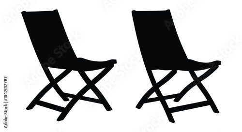 Two black folding chairs depicted in a stark graphic silhouette
