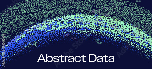 Colorful vector wave of gradient particles with numbers on dark background. Conceptual vector illustration for abstract data and particle visualization themes.