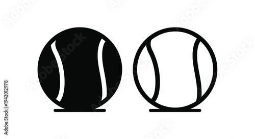 Two tennis balls depicted in contrasting styles a solid and outline silhouette