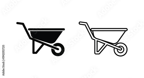 Two wheelbarrow depictions one solid and one outlined silhouette