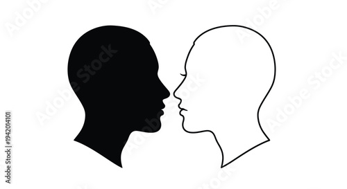 Two human heads in profile one dark and one light silhouette
