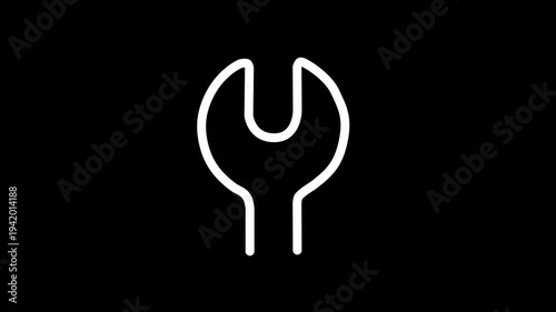 Simple line art icon of a wrench, representing tools animation