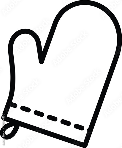 Kitchen oven mitt icon, cooking glove illustration, baking safety symbol, protective hand design, culinary tool vector, heat resistant cookware artwork