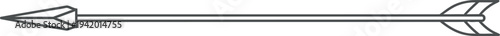 Simple minimalist line art vector illustration of a traditional arrow, featuring a sharp tip and stylized fletching, ideal for clear directional guidance and iconographic use.