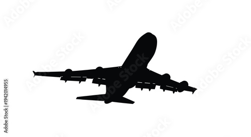 A large passenger airplane in flight stark black silhouette