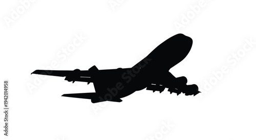A large passenger airplane in flight depicted as a silhouette
