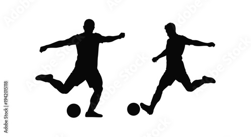 Two soccer players in action dynamic poses black silhouette