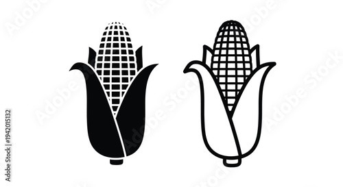 Two corn cobs depicted in a bold graphic silhouette