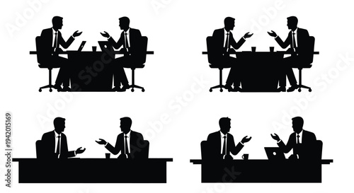 Business professionals in a meeting discussing strategy and ideas silhouette