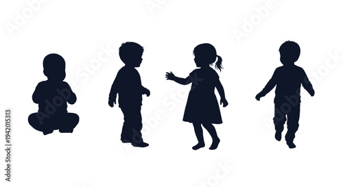 Four children in various poses create a striking black silhouette