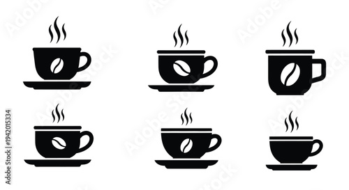 Three rows of coffee cups with steam a minimalist silhouette