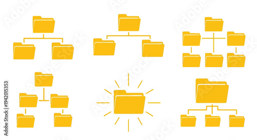 Yellow folder icons displaying hierarchical data structures a visual silhouette